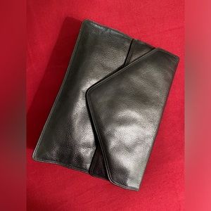 Large black leather vintage envelope shaped purse